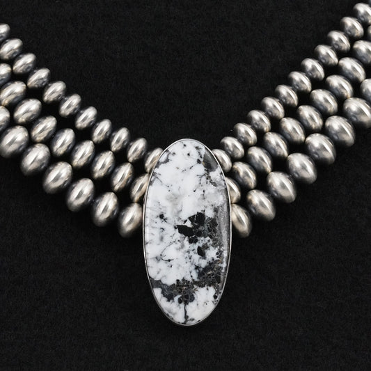Eugene Gruber, Bryannen Halwood White Buffalo & Sterling Silver Navajo Pearl Necklace