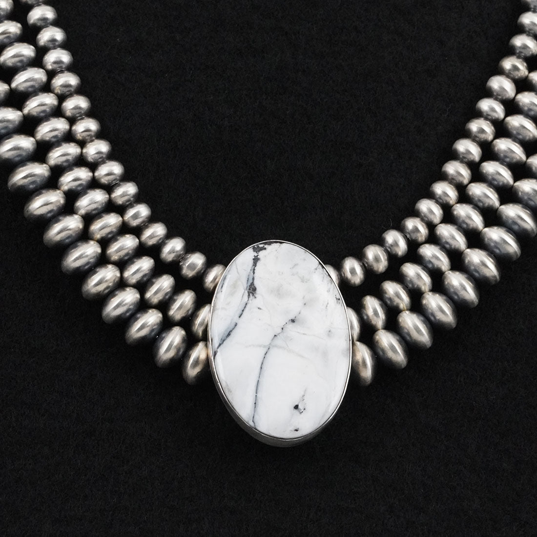 Eugene Gruber, Bryannen Halwood White Buffalo & Sterling Silver Navajo Pearl Necklace