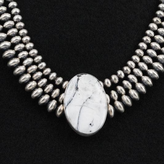 Eugene Gruber, Bryannen Halwood White Buffalo & Sterling Silver Navajo Pearl Necklace
