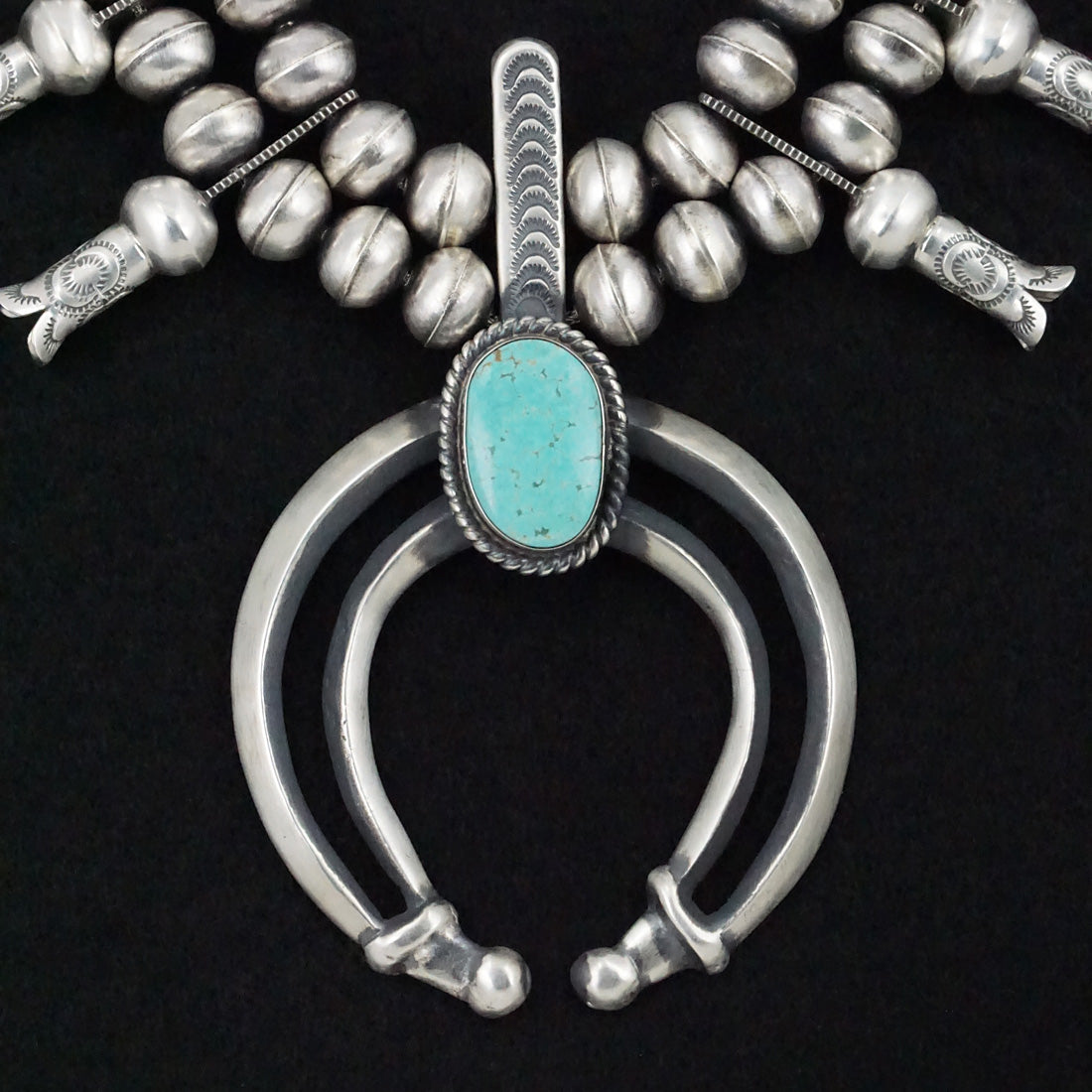 Chris Hale Turquoise & Sterling Silver Squash Blossom Necklace & Earrings