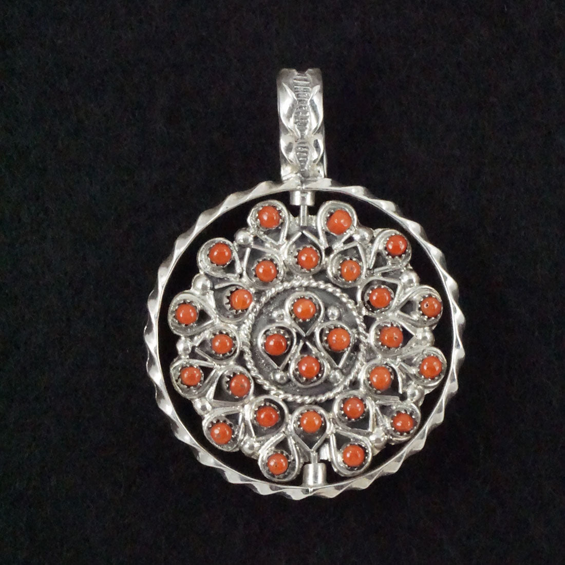 Wayne Johnson Turquoise, Coral & Sterling Silver Reversible Pendant