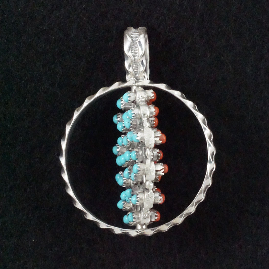 Wayne Johnson Turquoise, Coral & Sterling Silver Reversible Pendant