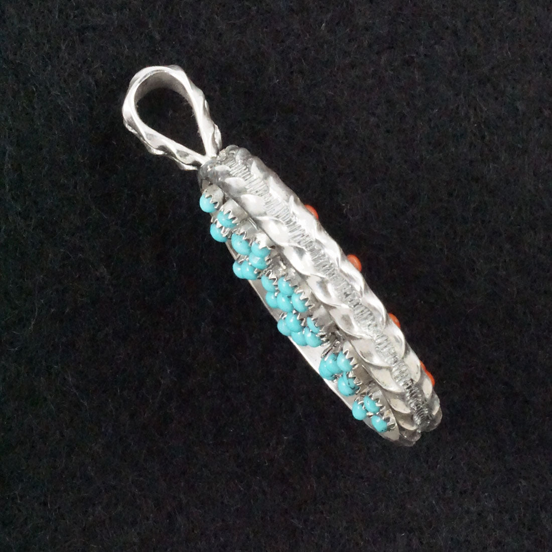 Wayne Johnson Turquoise, Coral & Sterling Silver Reversible Pendant