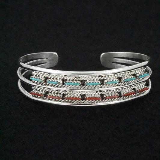 Roland Francisco Turquoise, Coral & Sterling Silver Bracelet