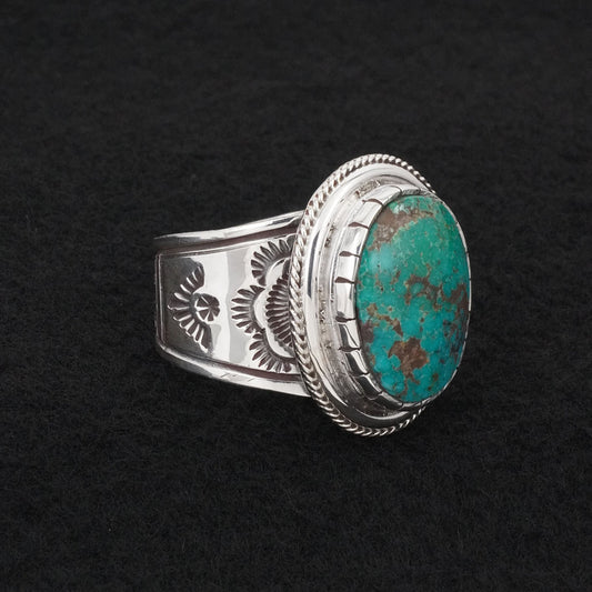 Anthony Brown Turquoise & Sterling Silver Ring Size 14