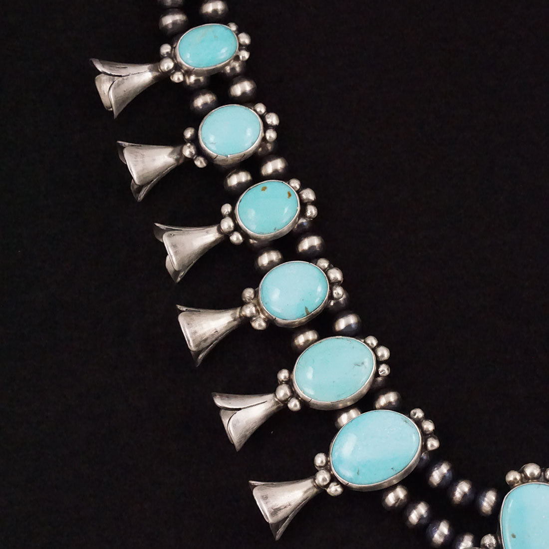 Bobby Johnson Turquoise & Sterling Silver Squash Blossom Necklace & Earrings