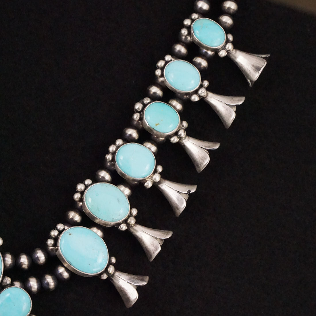 Bobby Johnson Turquoise & Sterling Silver Squash Blossom Necklace & Earrings