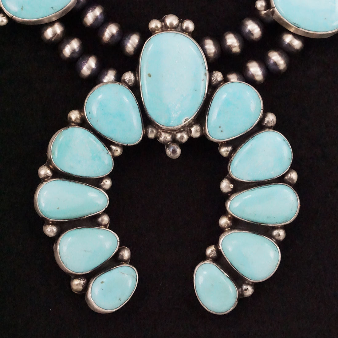 Bobby Johnson Turquoise & Sterling Silver Squash Blossom Necklace & Earrings