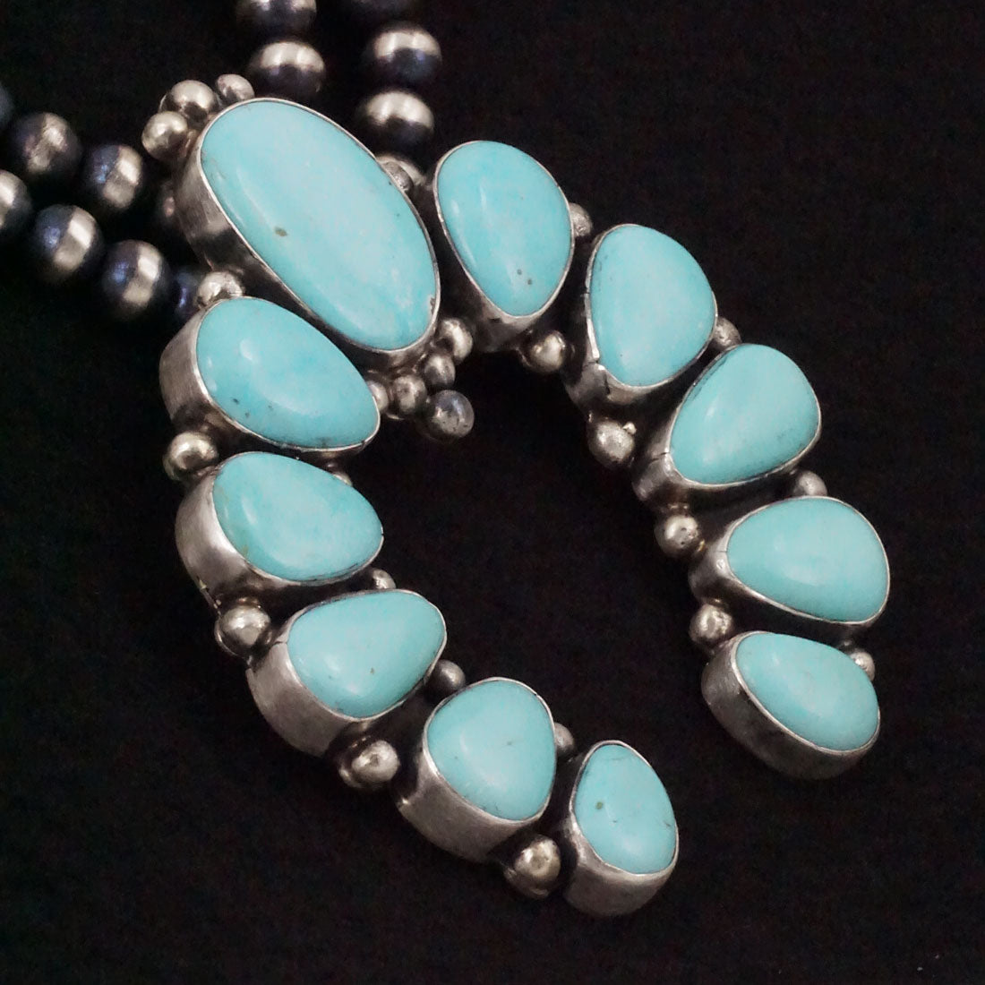 Bobby Johnson Turquoise & Sterling Silver Squash Blossom Necklace & Earrings