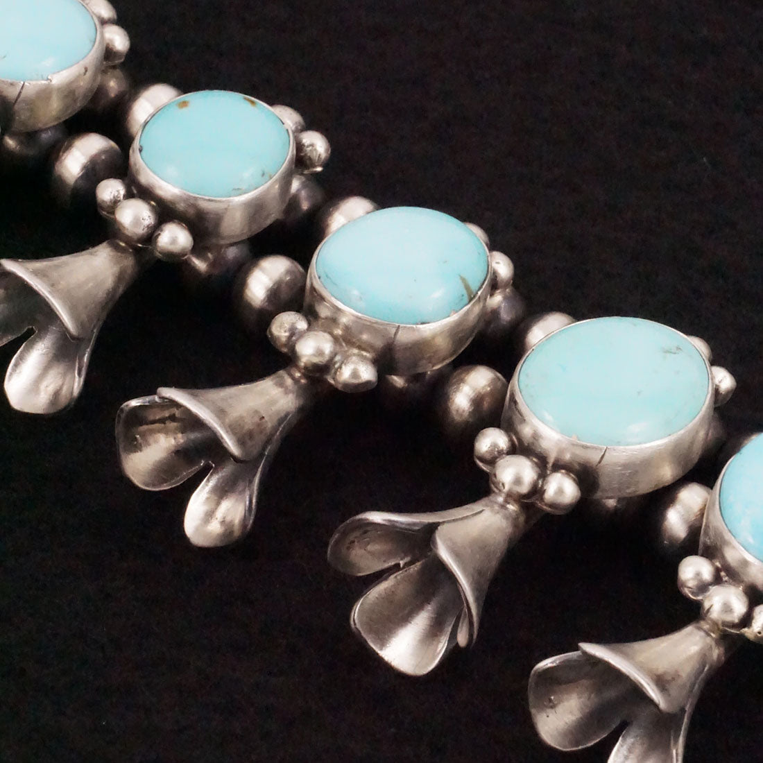 Bobby Johnson Turquoise & Sterling Silver Squash Blossom Necklace & Earrings