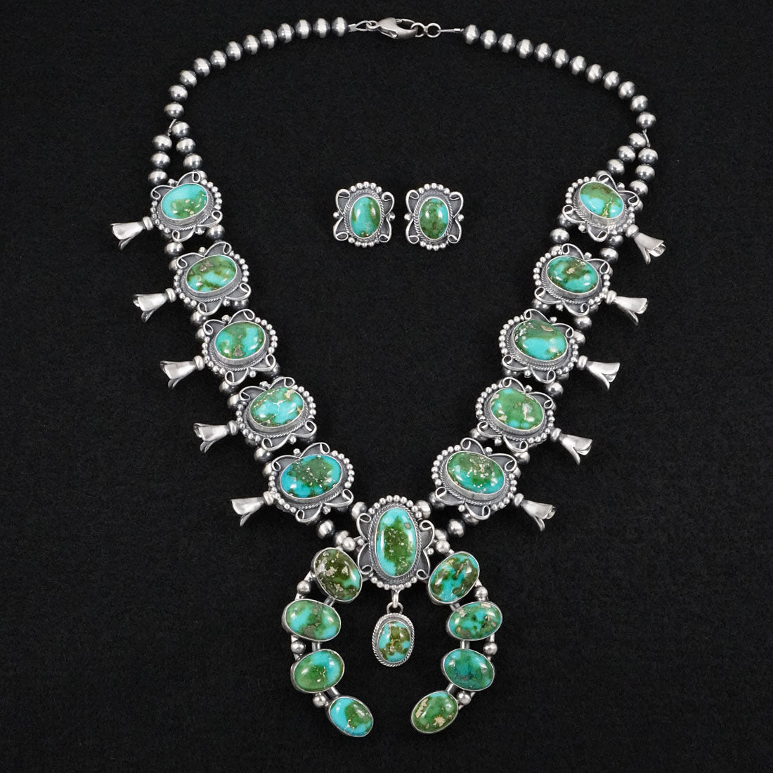 Darrin Livingston Turquoise & Sterling Silver Squash Blossom Set