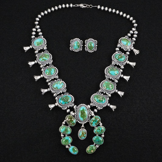 Darrin Livingston Turquoise & Sterling Silver Squash Blossom Set