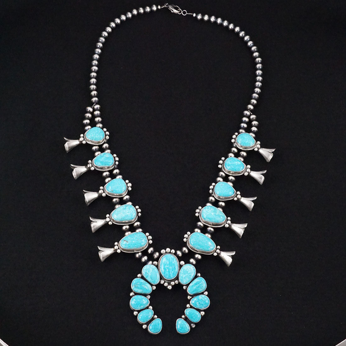 Bobby Johnson Turquoise & Sterling Silver Squash Blossom Necklace & Earrings