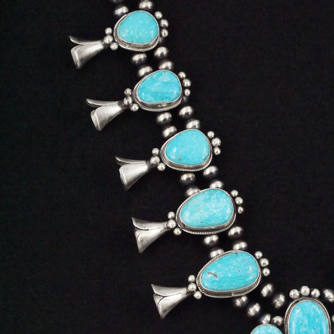 Bobby Johnson Turquoise & Sterling Silver Squash Blossom Necklace & Earrings