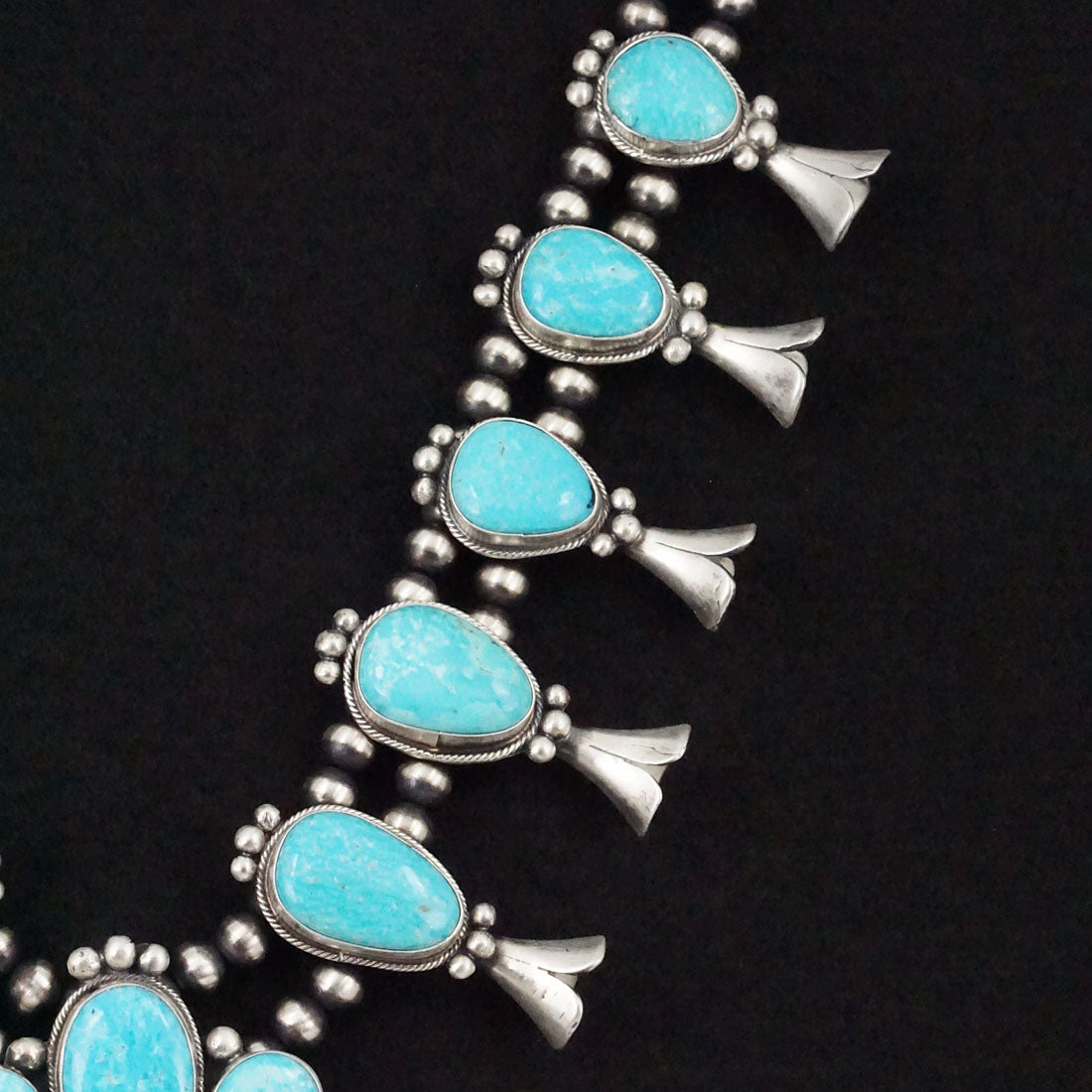 Bobby Johnson Turquoise & Sterling Silver Squash Blossom Necklace & Earrings