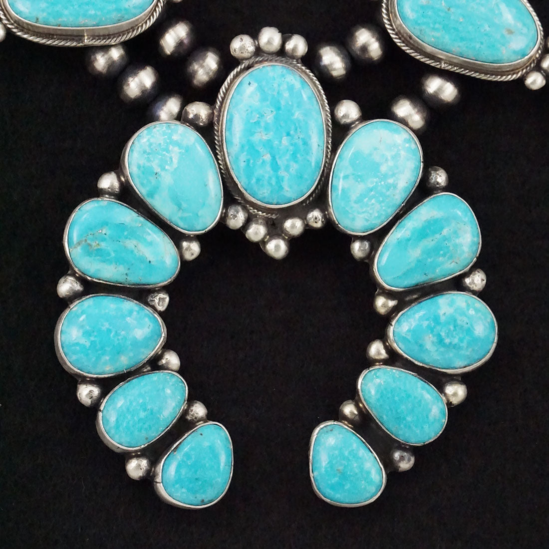 Bobby Johnson Turquoise & Sterling Silver Squash Blossom Necklace & Earrings