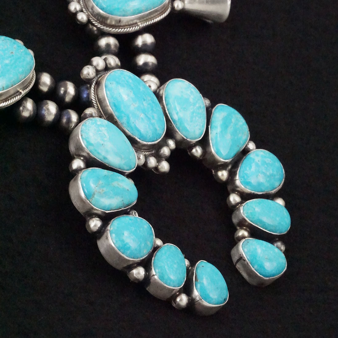 Bobby Johnson Turquoise & Sterling Silver Squash Blossom Necklace & Earrings