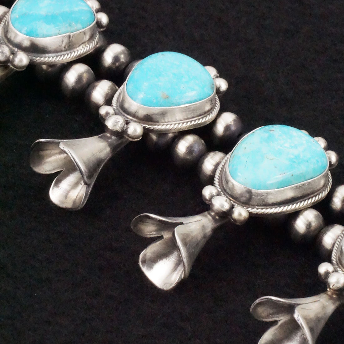 Bobby Johnson Turquoise & Sterling Silver Squash Blossom Necklace & Earrings