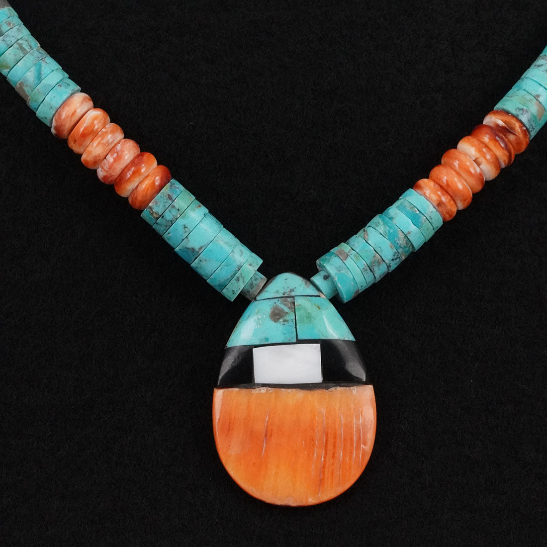 Lupe Lavato Turquoise, Spiny Oyster & Sterling Silver Necklace 20"