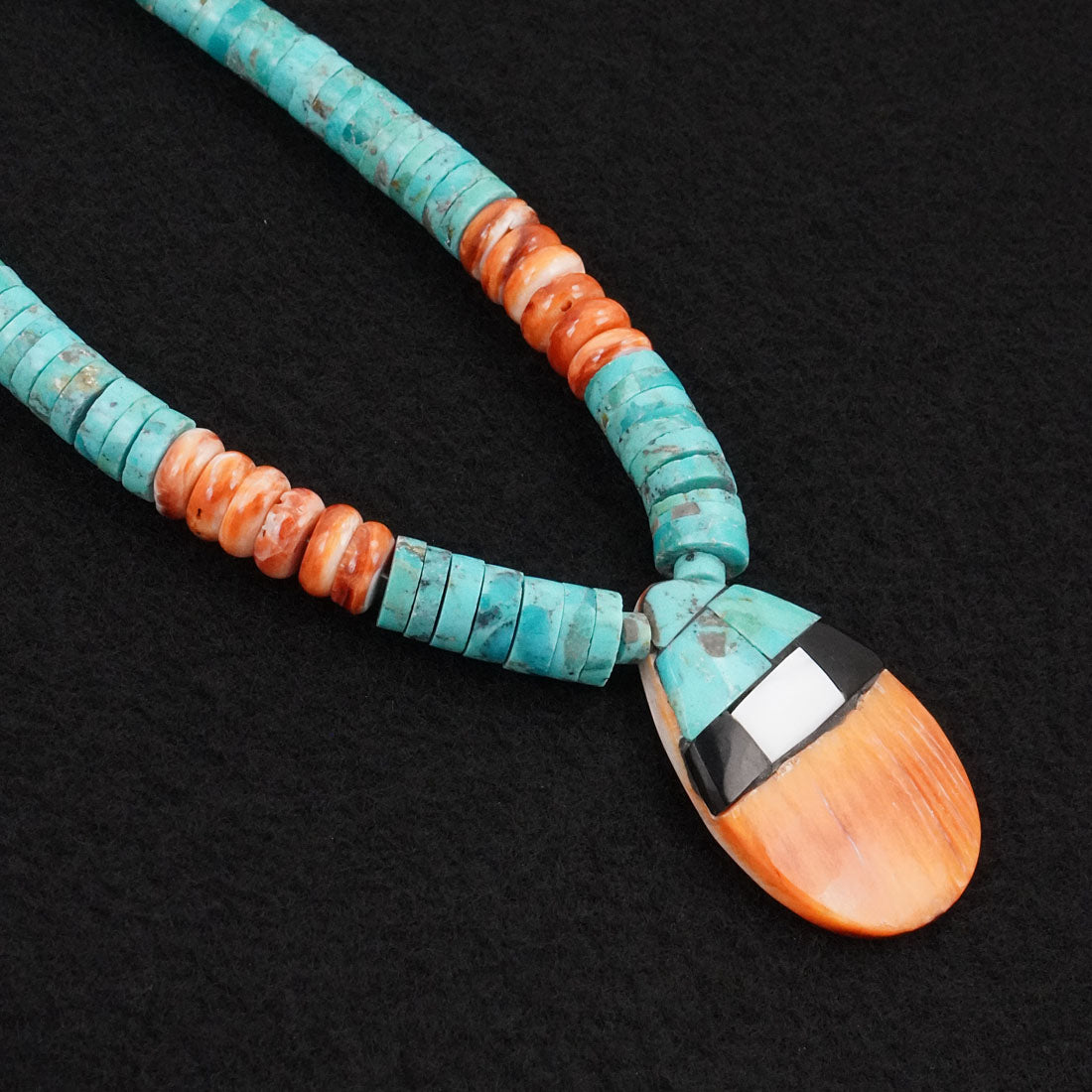 Lupe Lavato Turquoise, Spiny Oyster & Sterling Silver Necklace 20"