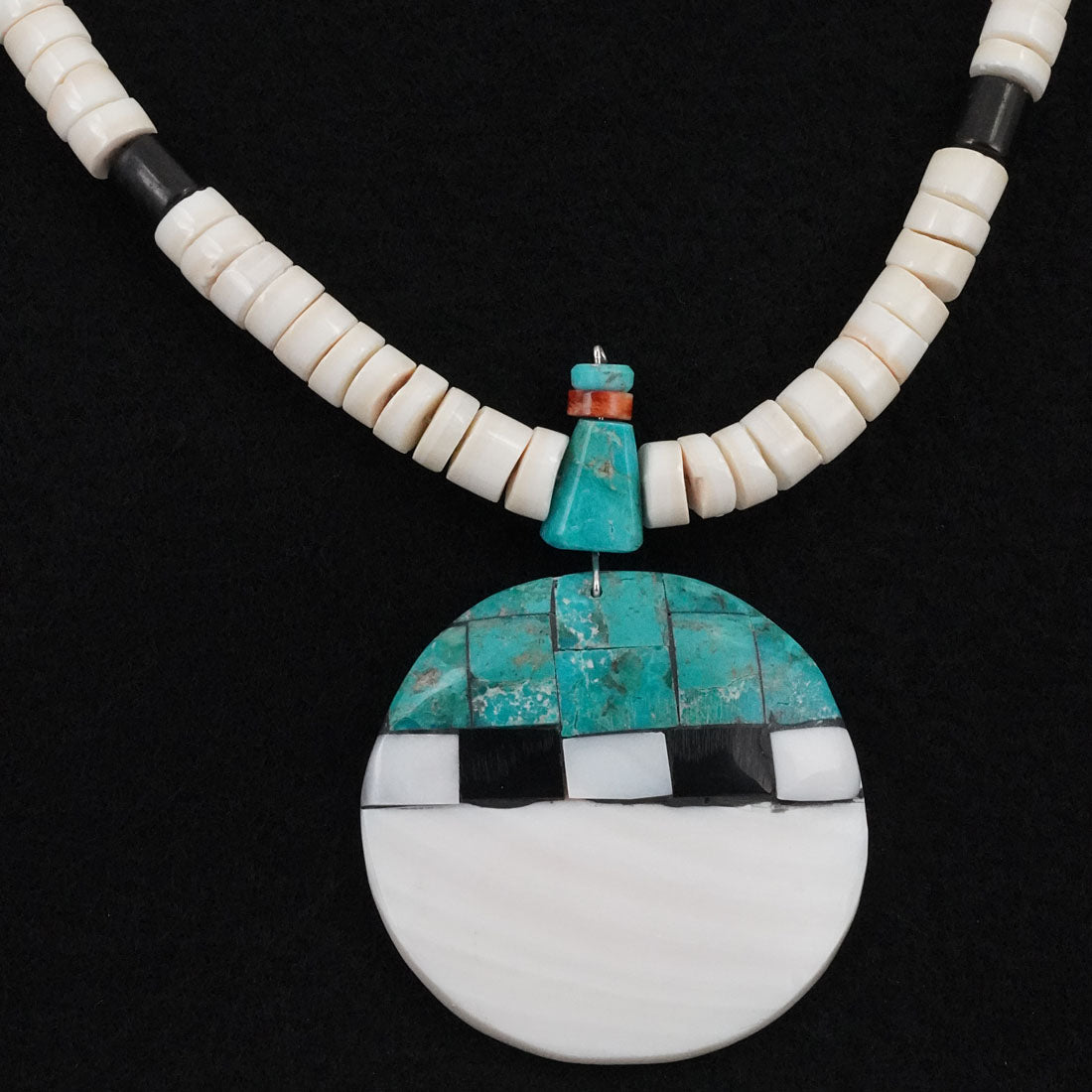 Lupe Lavato Turquoise, Melon Shell & Sterling Silver Necklace 22"