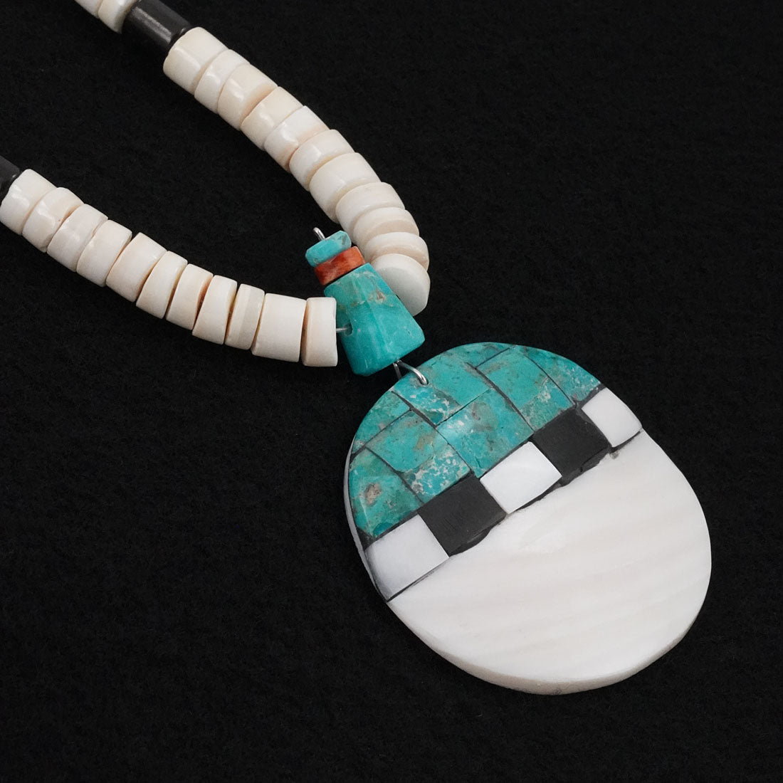 Lupe Lavato Turquoise, Melon Shell & Sterling Silver Necklace 22"