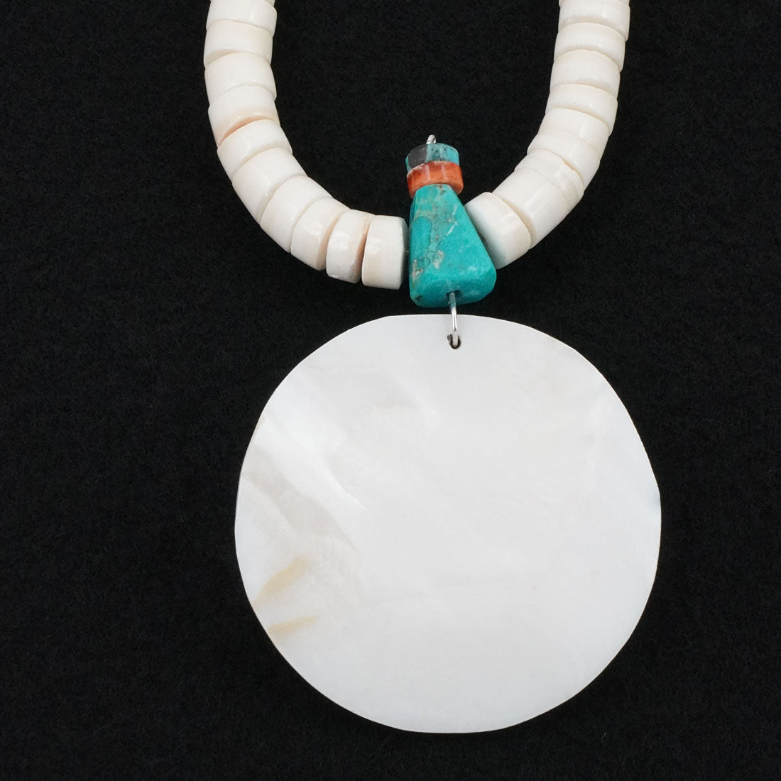 Lupe Lavato Turquoise, Melon Shell & Sterling Silver Necklace 22"