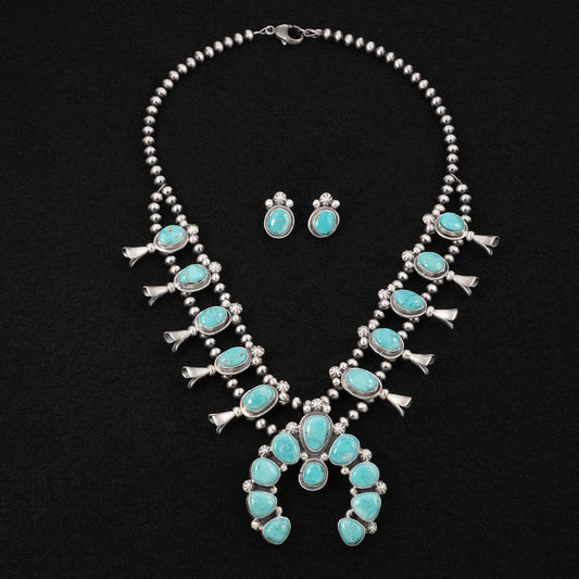 Darrin Livingston Turquoise & Sterling Silver Squash Blossom Set