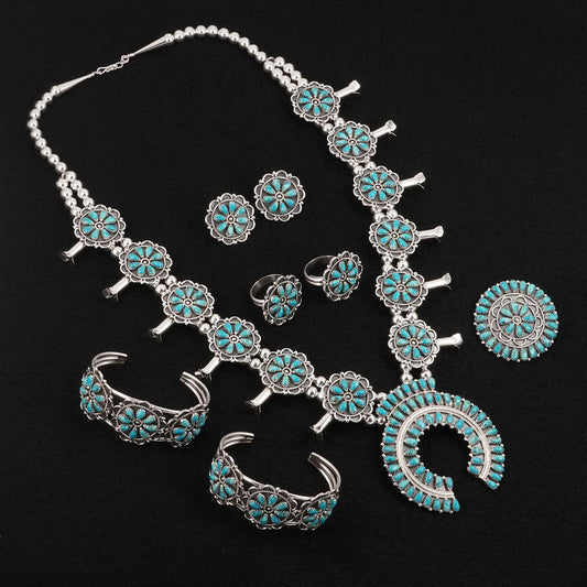 Gerald Mitchell Turquoise & Sterling Silver Squash Blossom Set