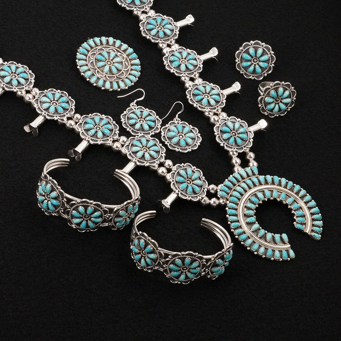 Gerald Mitchell Turquoise & Sterling Silver Squash Blossom Set