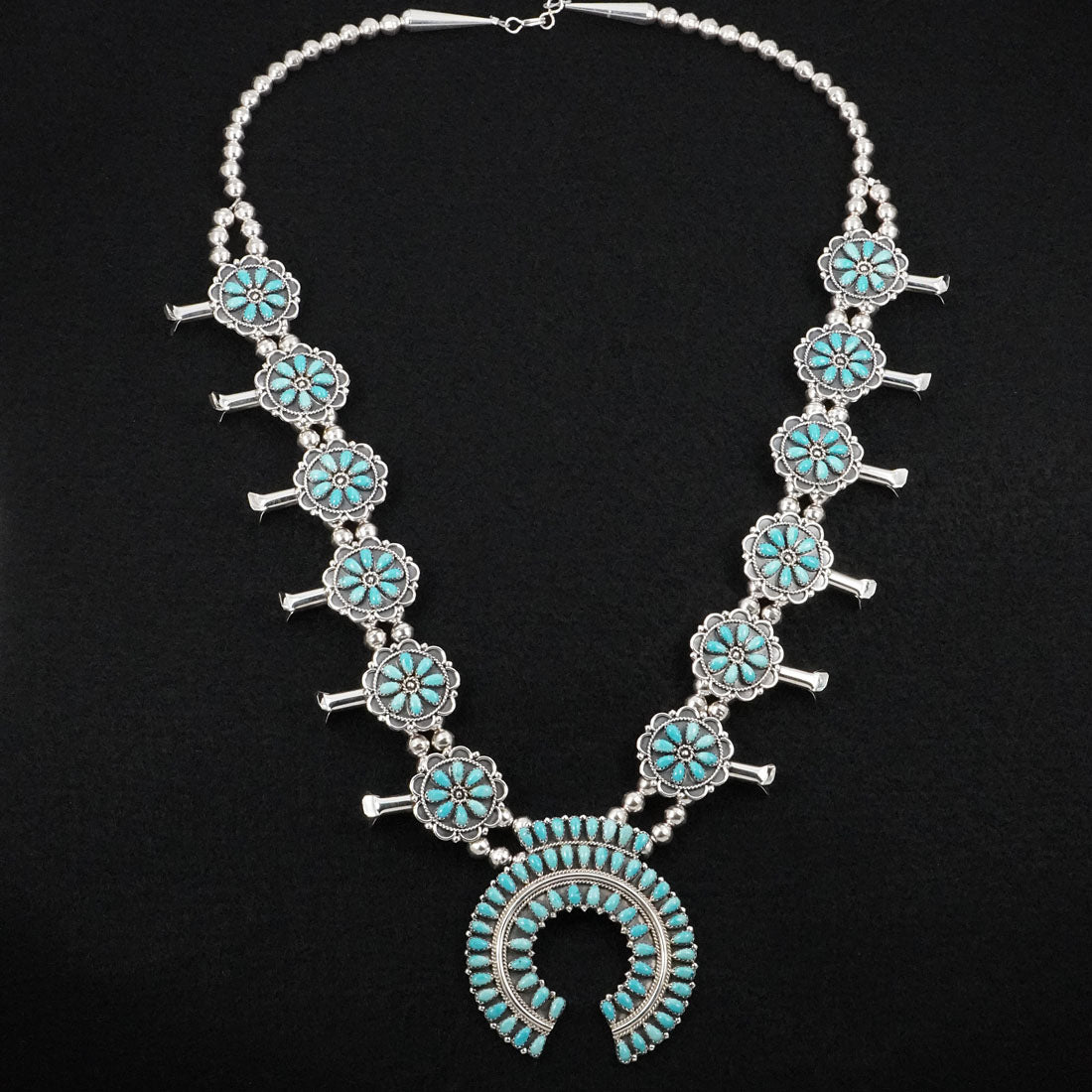 Gerald Mitchell Turquoise & Sterling Silver Squash Blossom Set