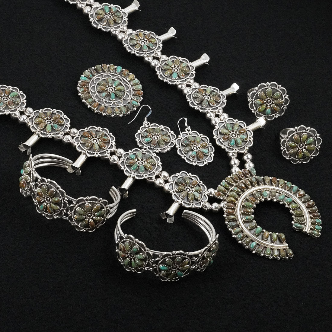 Gerald Mitchell Turquoise & Sterling Silver Squash Blossom Set