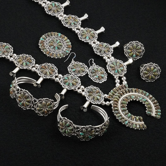 Gerald Mitchell Turquoise & Sterling Silver Squash Blossom Set