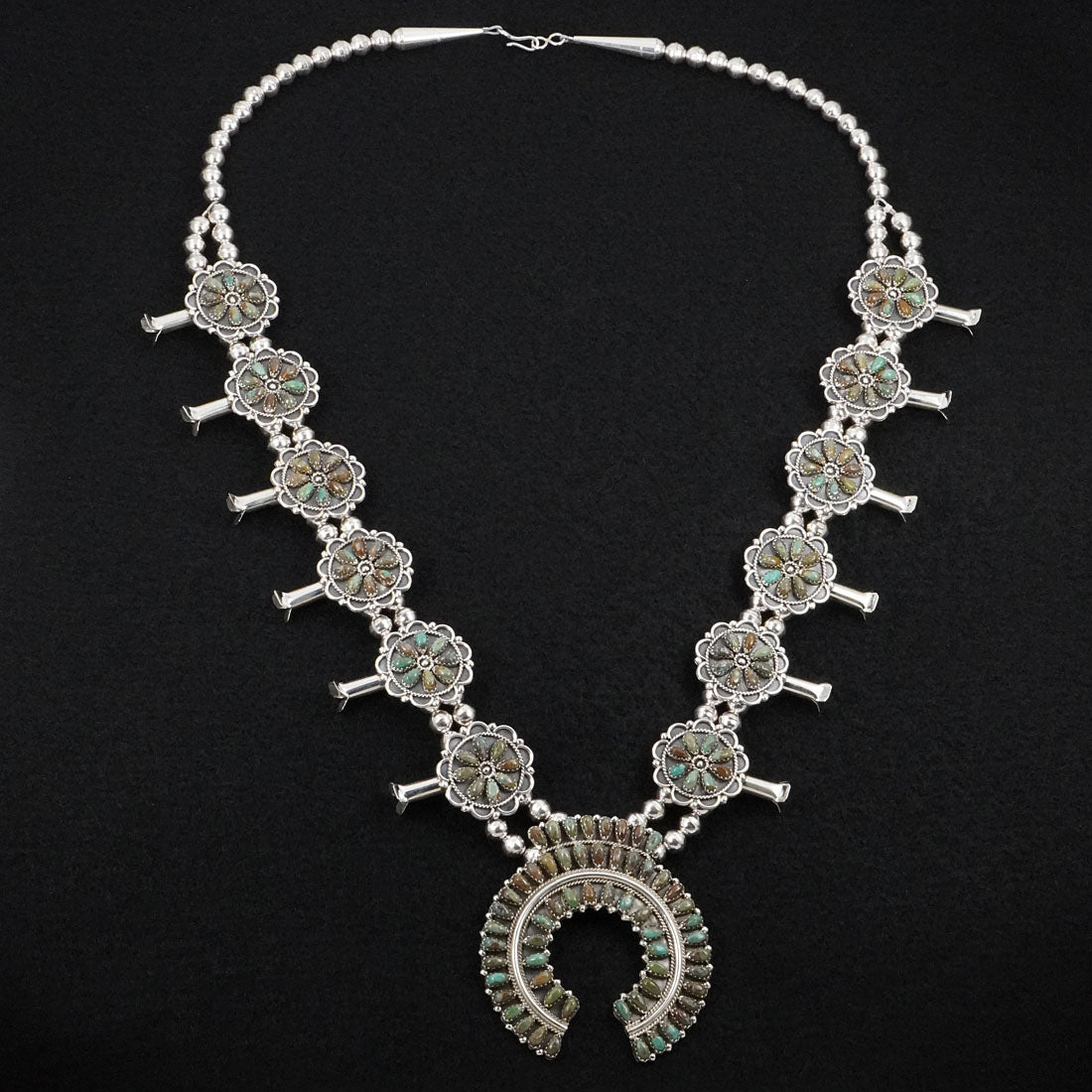 Gerald Mitchell Turquoise & Sterling Silver Squash Blossom Set