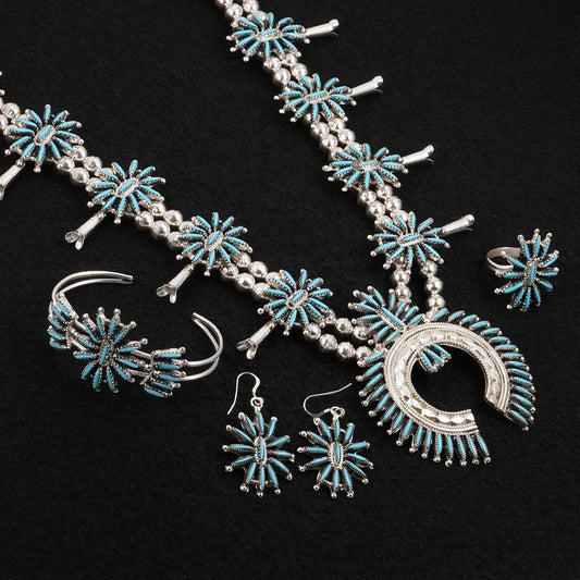 Gerald Etsate Turquoise & Sterling Silver Squash Blossom Set
