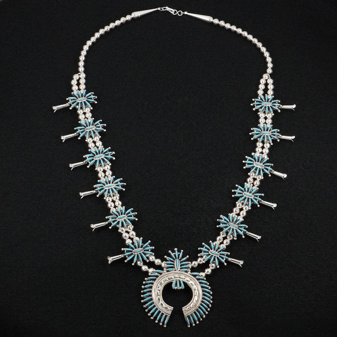 Gerald Etsate Turquoise & Sterling Silver Squash Blossom Set