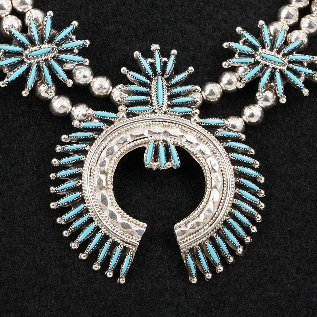 Gerald Etsate Turquoise & Sterling Silver Squash Blossom Set