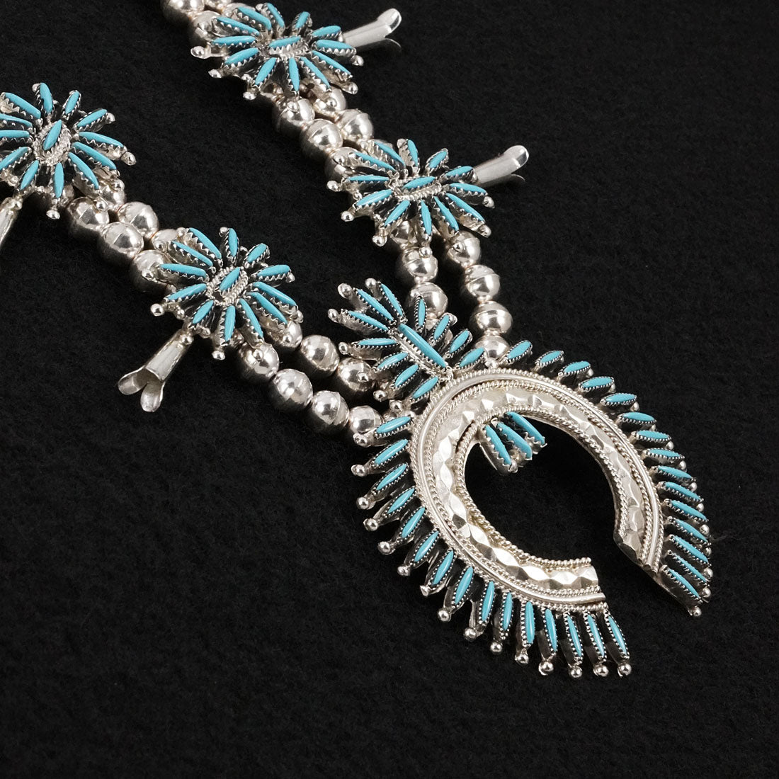 Gerald Etsate Turquoise & Sterling Silver Squash Blossom Set