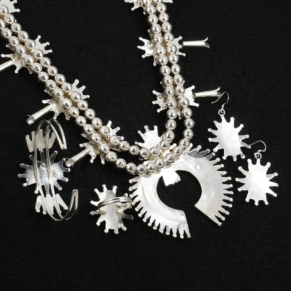 Gerald Etsate Turquoise & Sterling Silver Squash Blossom Set