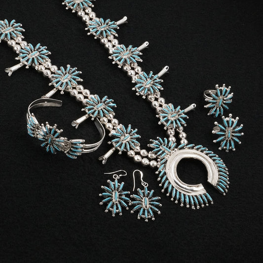 Gerald Etsate Turquoise & Sterling Silver Squash Blossom Set