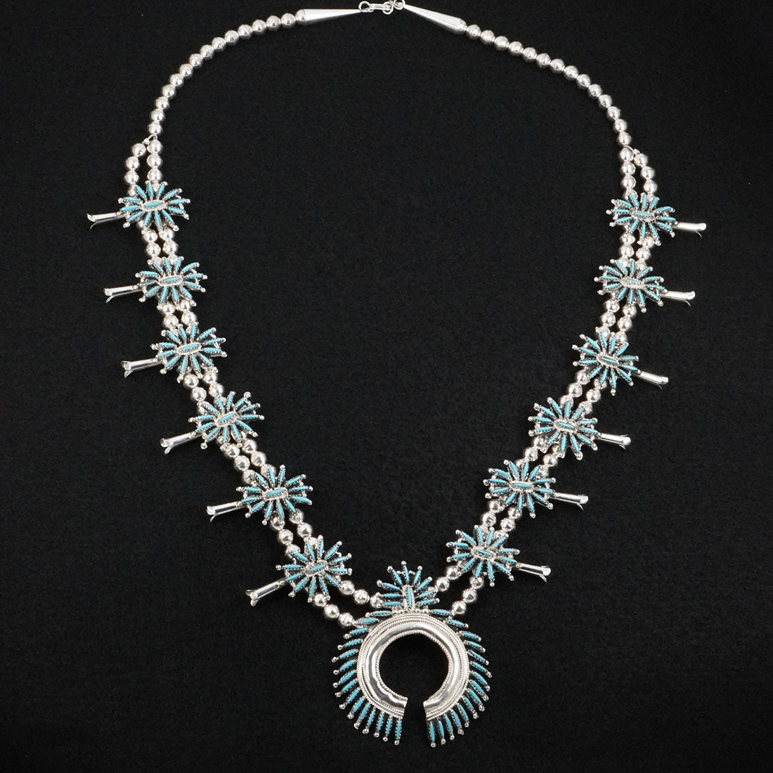 Gerald Etsate Turquoise & Sterling Silver Squash Blossom Set