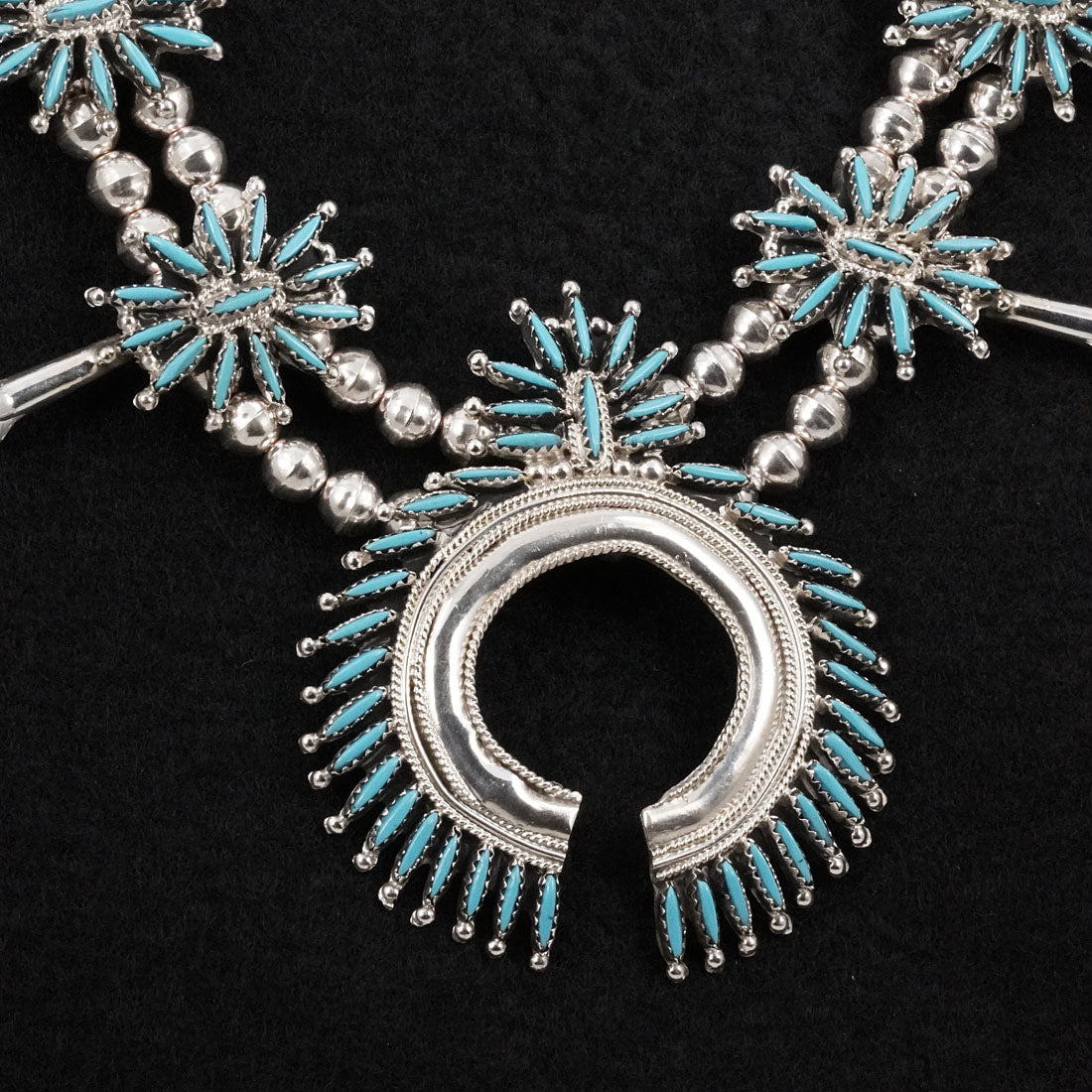 Gerald Etsate Turquoise & Sterling Silver Squash Blossom Set