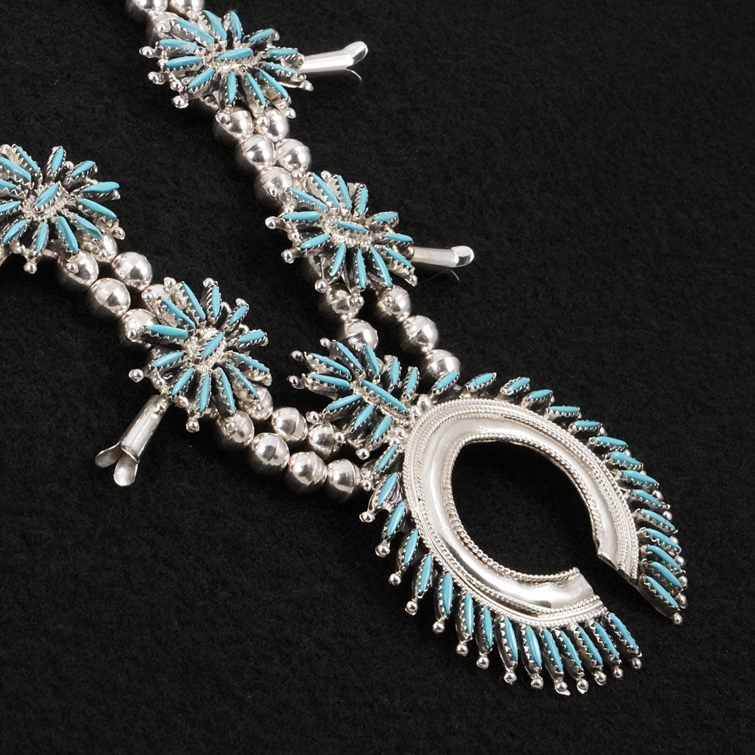Gerald Etsate Turquoise & Sterling Silver Squash Blossom Set