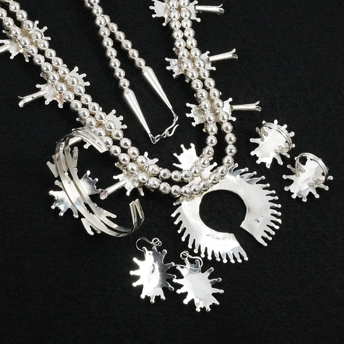 Gerald Etsate Turquoise & Sterling Silver Squash Blossom Set