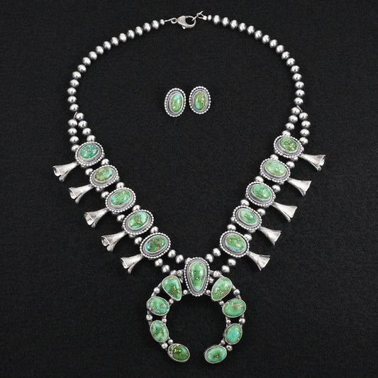 Darrin Livingston Turquoise & Sterling Silver Squash Blossom Set