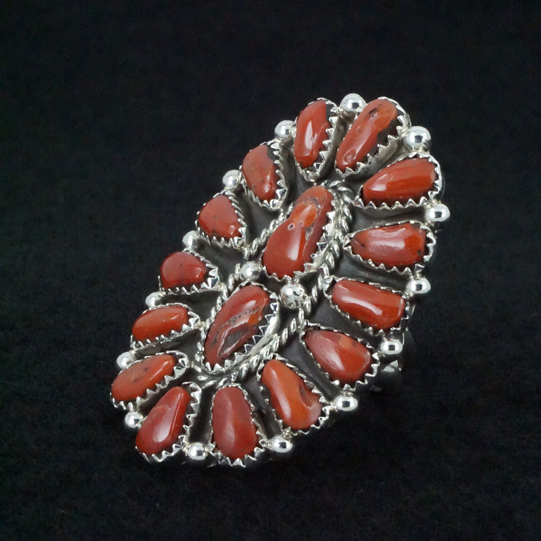 Justina Wilson Coral & Sterling Silver Ring Size 6.75