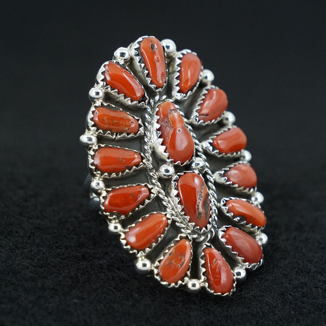 Justina Wilson Coral & Sterling Silver Ring Size 6.75