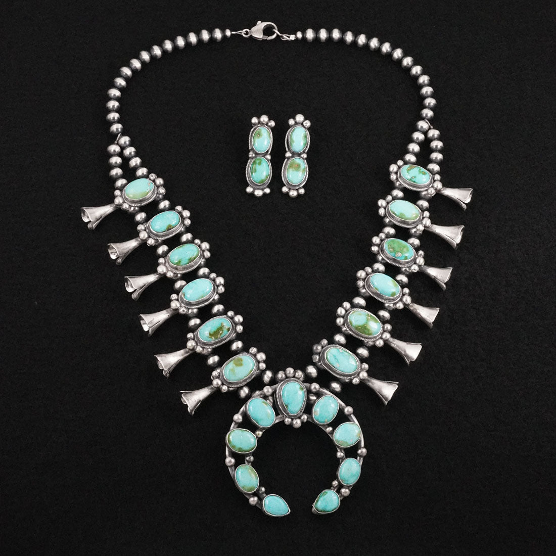 Darrin Livingston Turquoise & Sterling Silver Squash Blossom Set