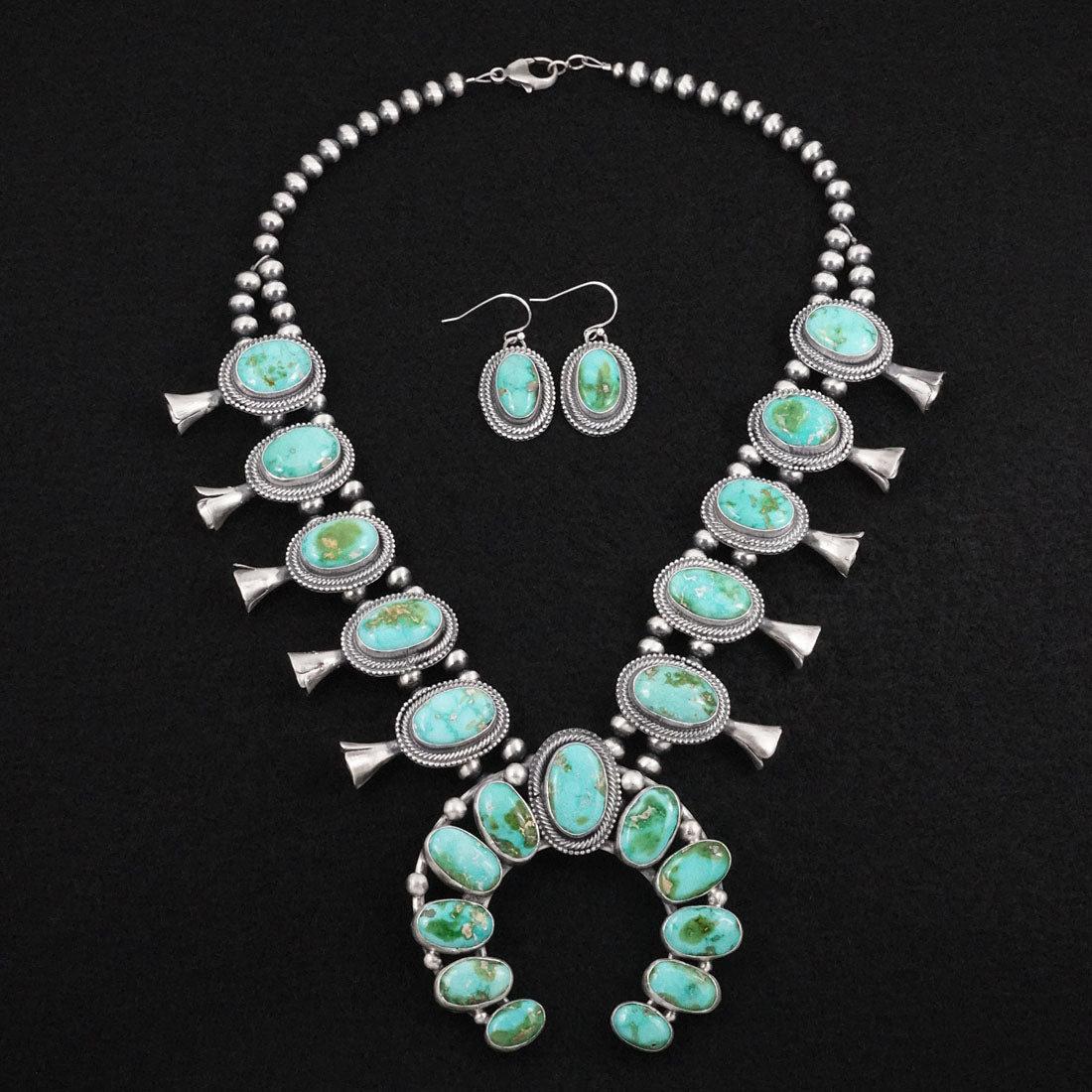 Bobby Johnson Turquoise & Sterling Silver Squash Blossom Set