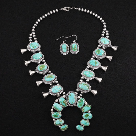 Bobby Johnson Turquoise & Sterling Silver Squash Blossom Set